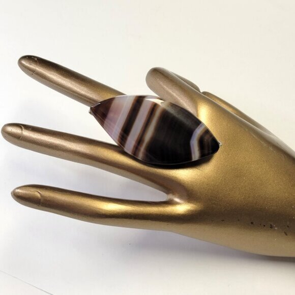 Statement Agate Cabochon Adjustable Band Handmade Semi Precious Ring - Picture 2 of 10